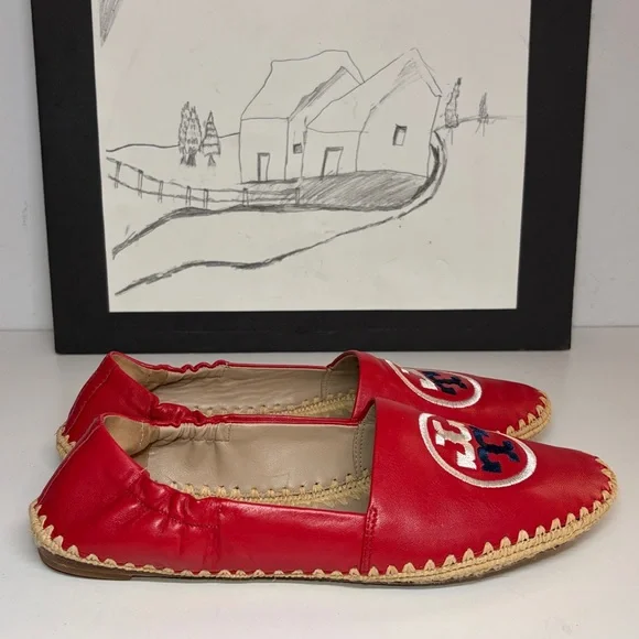 Tory Burch Darien Red Loafer Espadrille nappa leather Womens Size 7M - Picture 5 of 16